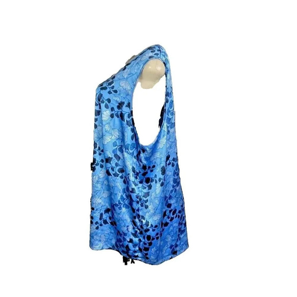 Jessica London Plus 20W-1X Blue Satin Floral Print Scoop Neckline Tank Blouse - Picture 5 of 6